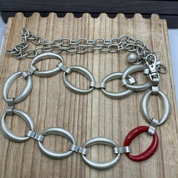 Chico's Accessories - Chico's Silver Tone & Red Adjustable Metal Chain Belt